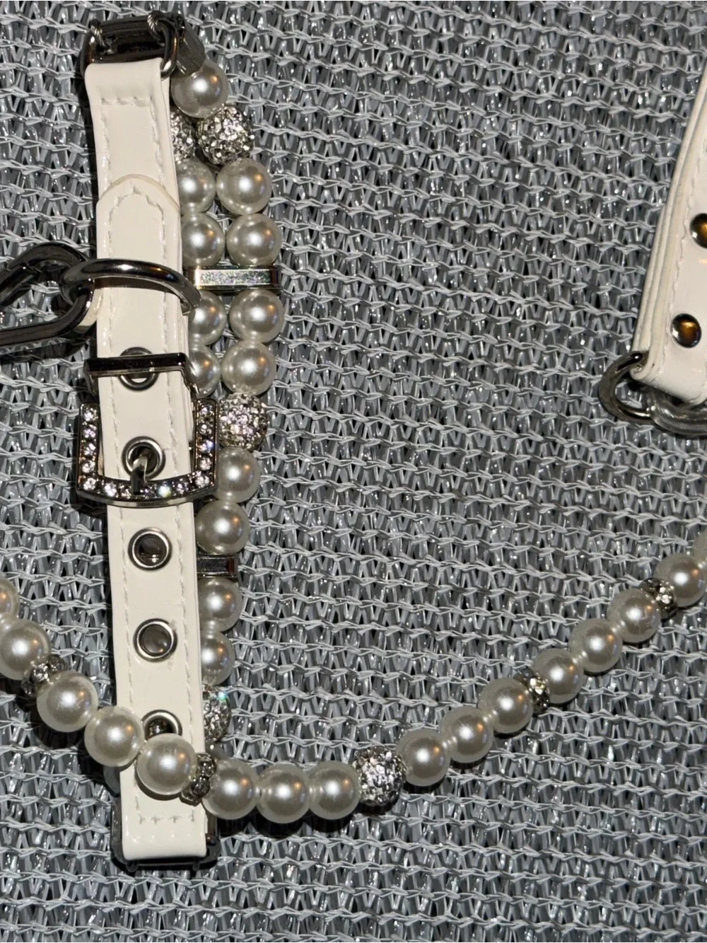 elegant pearl beaded pet leash and collar set